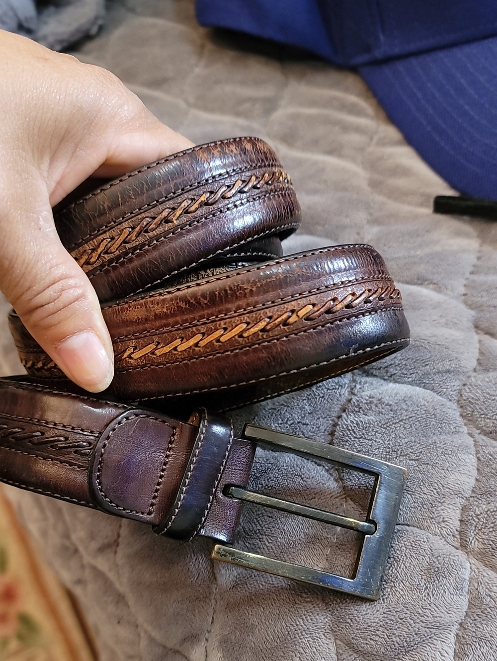 Mezlan Braided Brown Leather Men's Belt with Antiqued Buckle